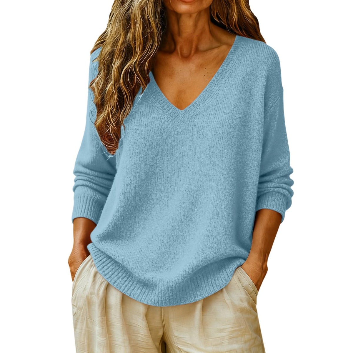 Cashmere Sweaters for Women Long Sleeve V Neck Fall Tops