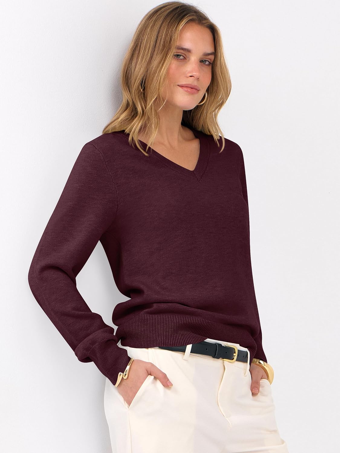 ANRABESS Women’s Fall Long Sleeve V Neck Lightweight Sweaters Top