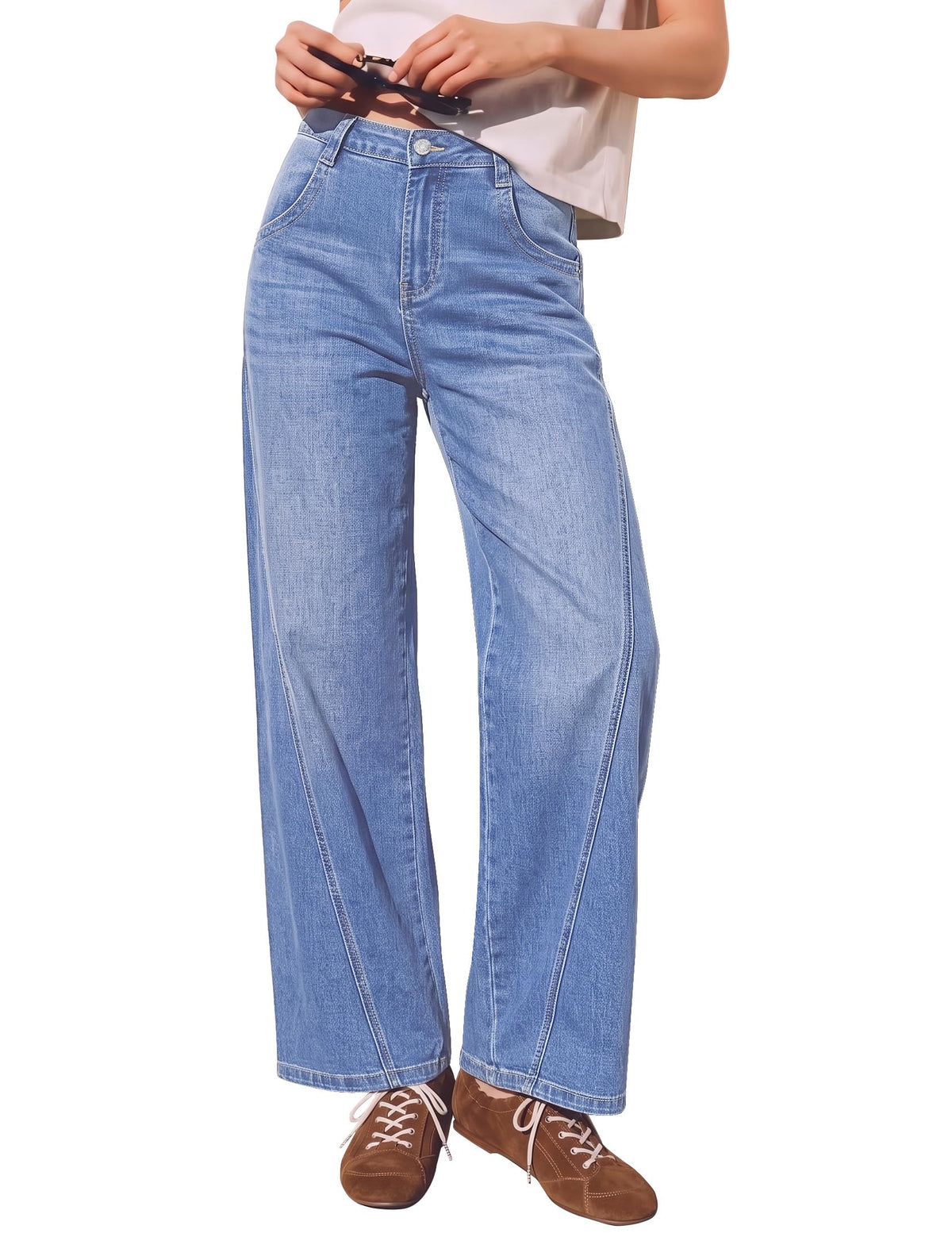 luvamia Wide Leg Jeans for Women High Waisted Stretch Denim Pants Side Seam