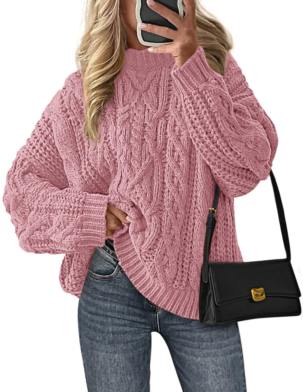 PRETTYGARDEN Womens Oversized Fall Sweaters Chunky Cable Knit Pullover Tops