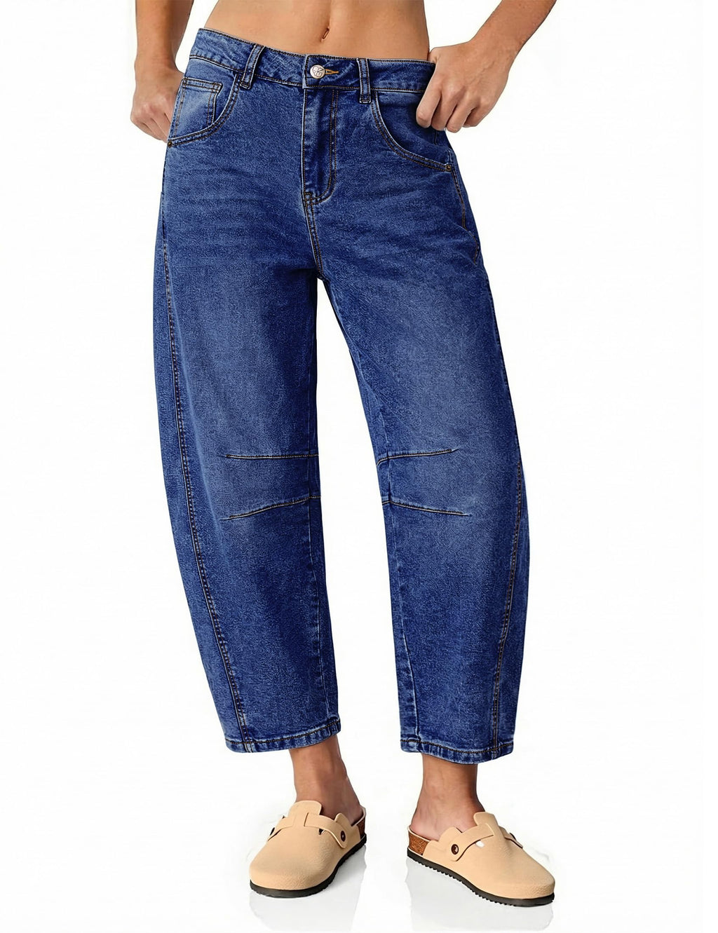 Vetinee Barrel Jeans for Women Trendy High Waisted Cropped Wide Leg Relaxed Fit Balloon Baggy Stretchy Denim Pants