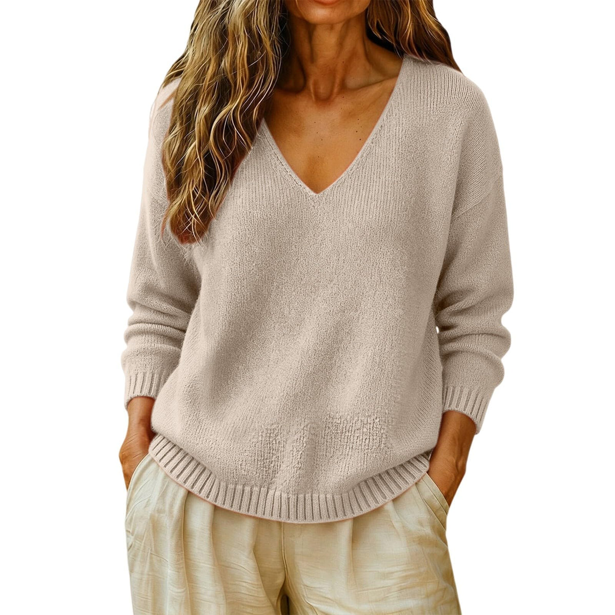 Cashmere Sweaters for Women Cozy Casual V Neck Knit Pullover Tops