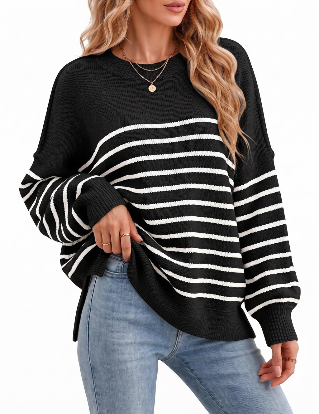 Womens Oversized Batwing Sweater Fall Outfits Trendy Pullover Knit Tops