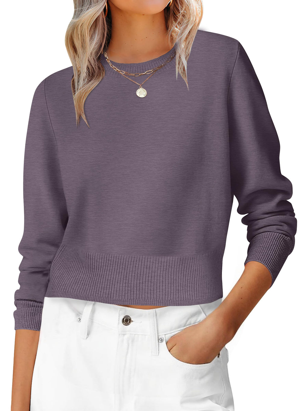 ANRABESS Women’s Long Sleeve Cropped Crew Neck Lightweight Fall Sweaters