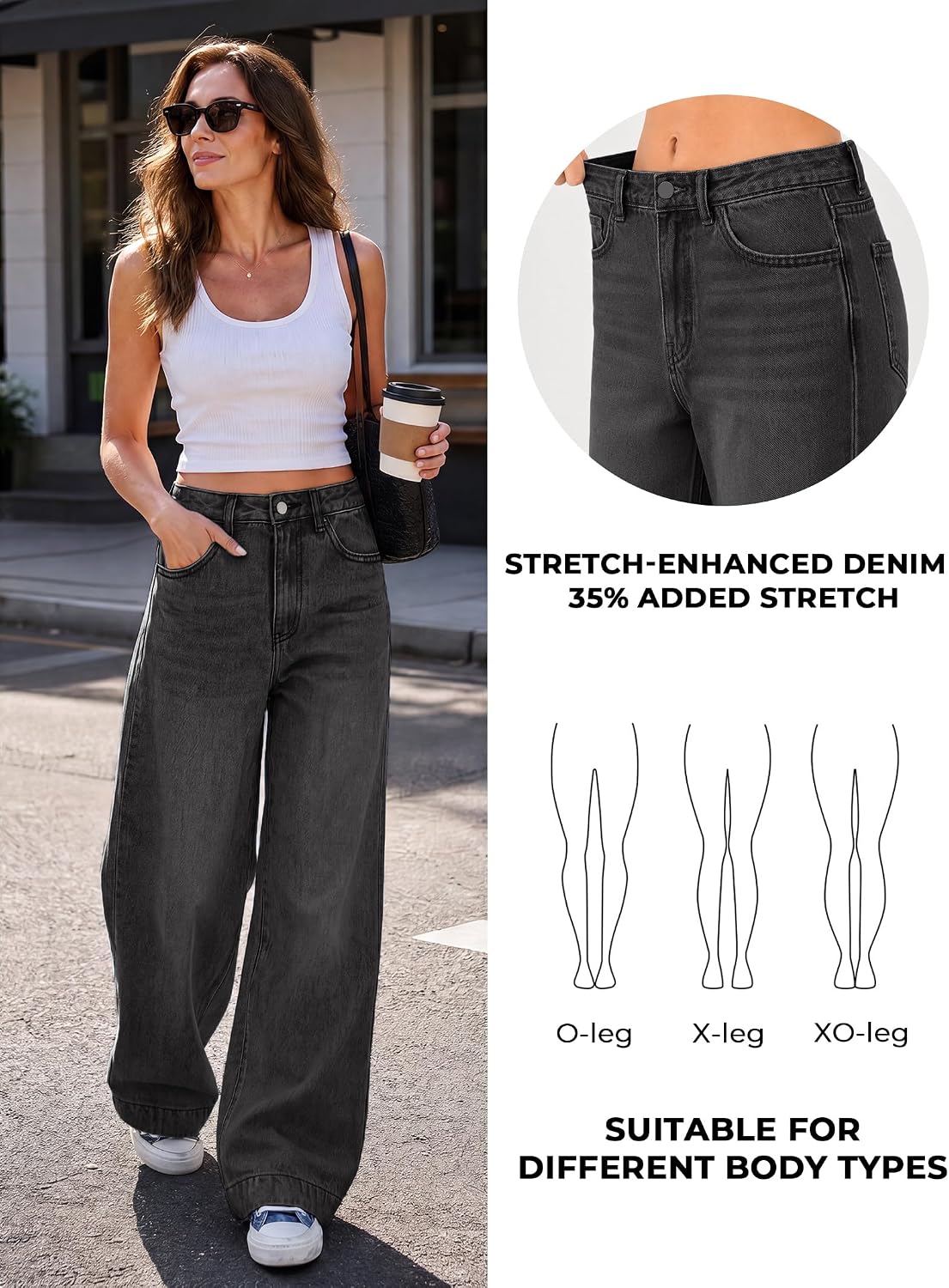 EMMIOL Women 2026 Wide Leg Jeans High Waist Stretchy Baggy Denim Pants