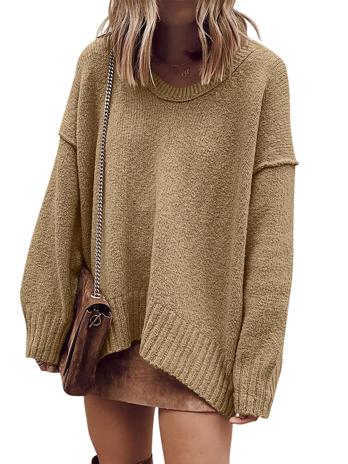 ANRABESS Womens Fall Fashion Oversized Scoop V Neck Batwing Sleeve Sweater