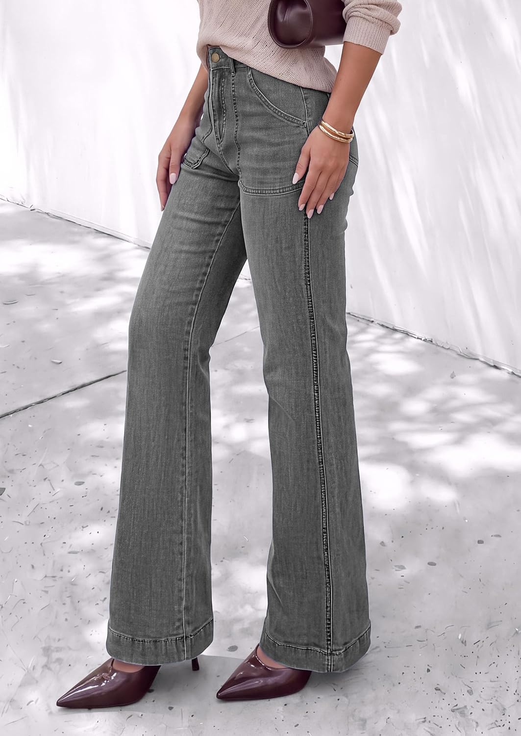 PRETTYGARDEN Womens High Waisted Wide Leg Jeans Demin Pants
