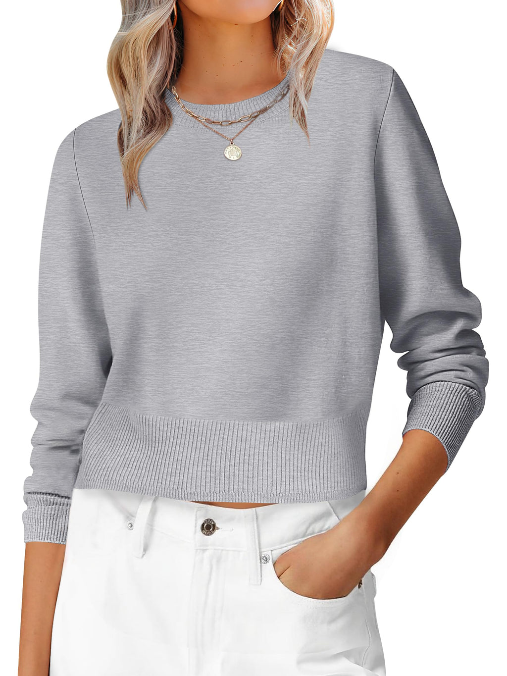ANRABESS Women’s Long Sleeve Cropped Crew Neck Lightweight Fall Sweaters