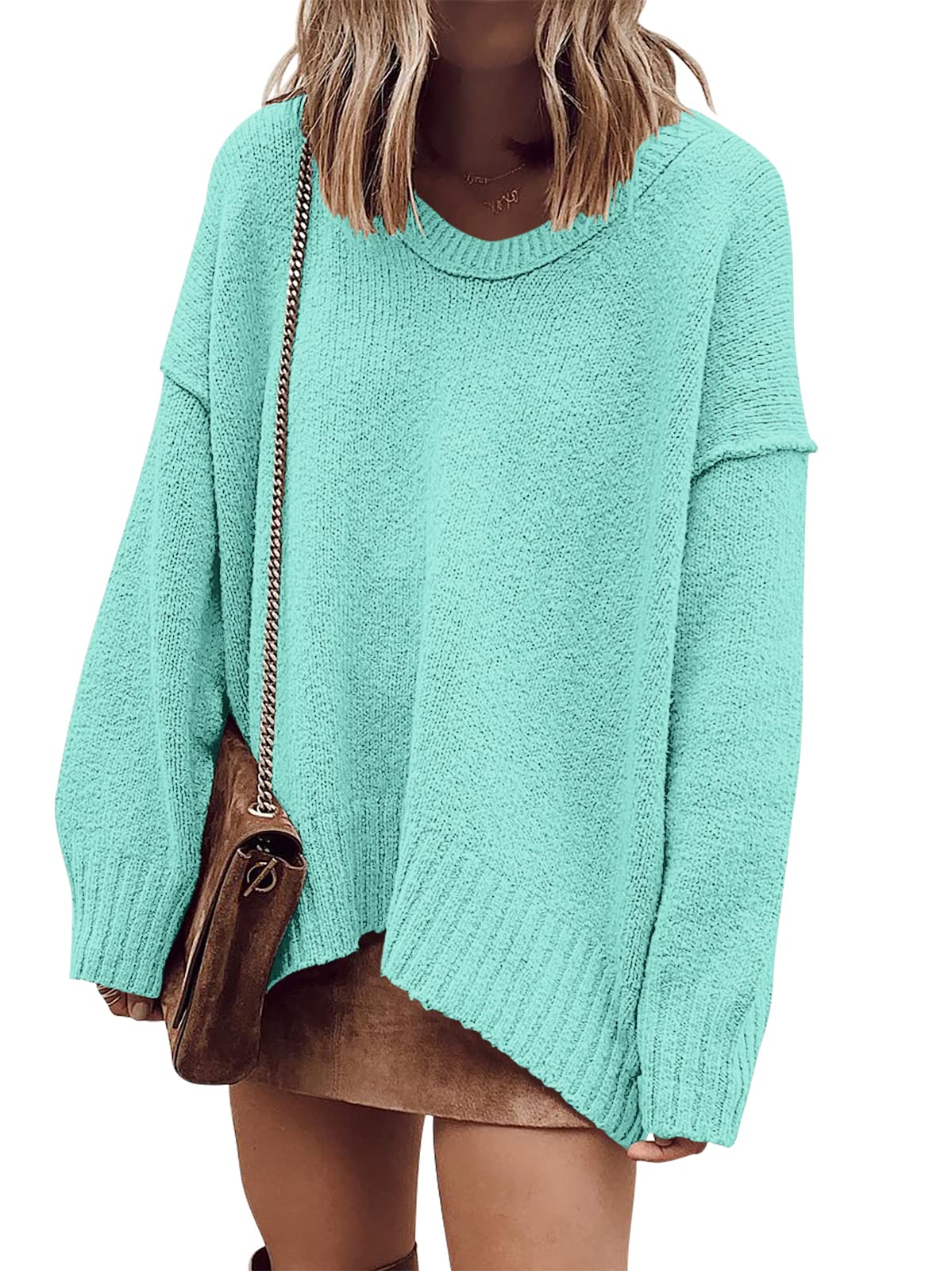 ANRABESS Womens Fall Fashion Oversized Scoop V Neck Batwing Sleeve Sweater