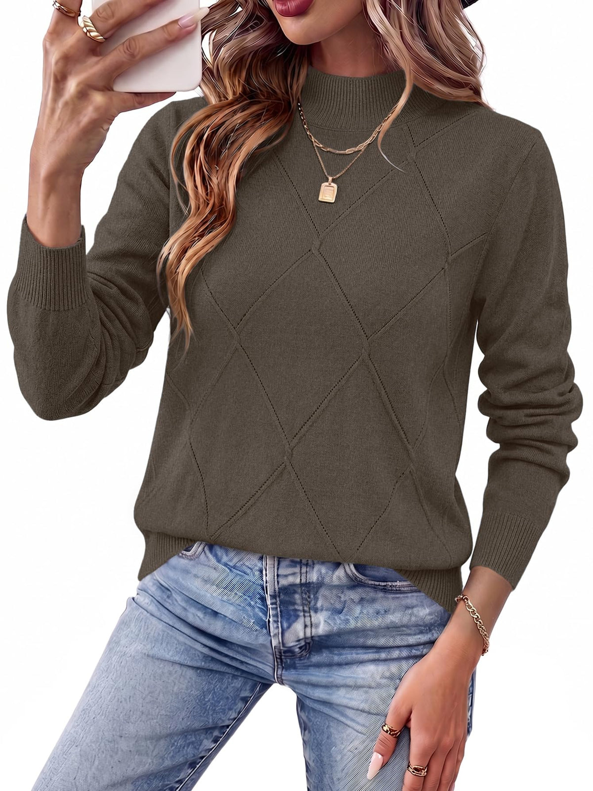 WIHOLL Womens Tops Sweaters Argyle Knit Long Sleeve Fall Outfits Winter