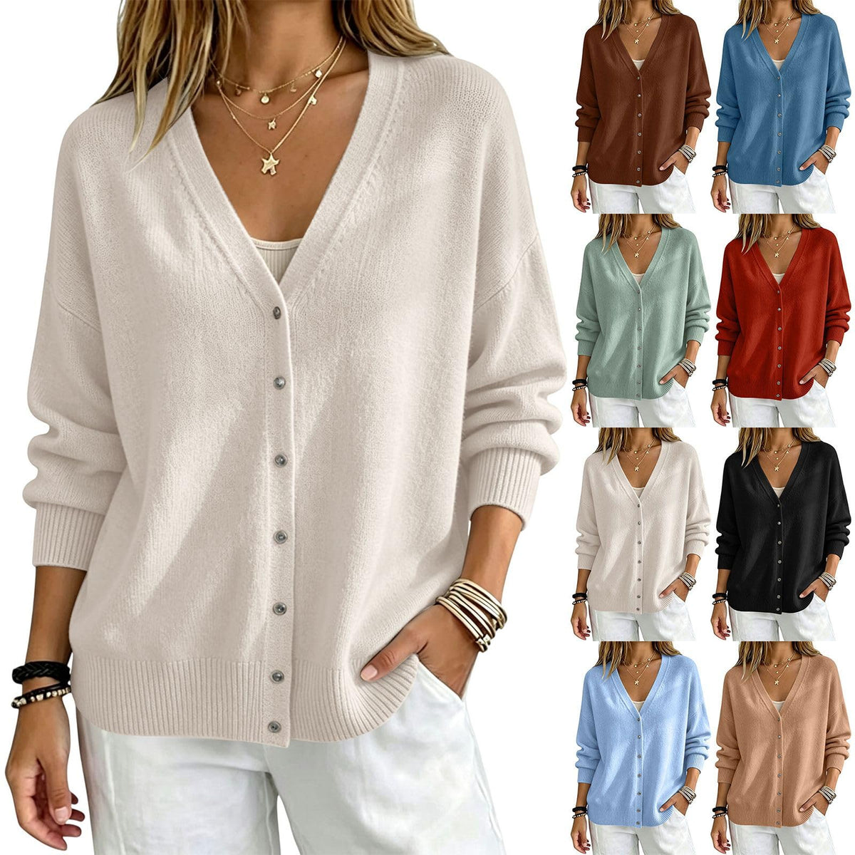 Cashmere Cardigans Sweater for Women Warm Lightweight Button Front Cardigan