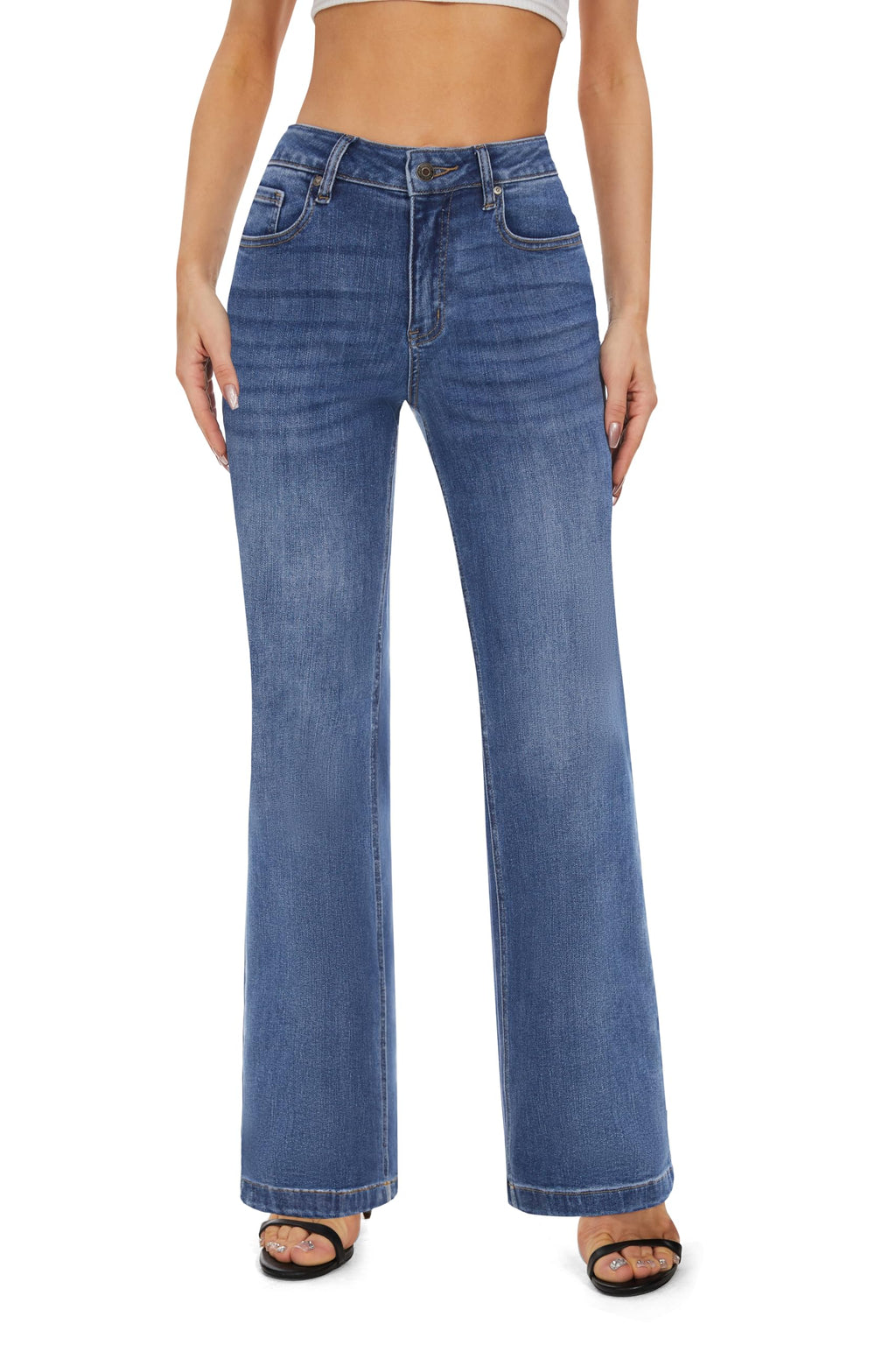 FLYING BANANA Women's High Waisted Wide Leg Baggy Stretch Denim Jeans