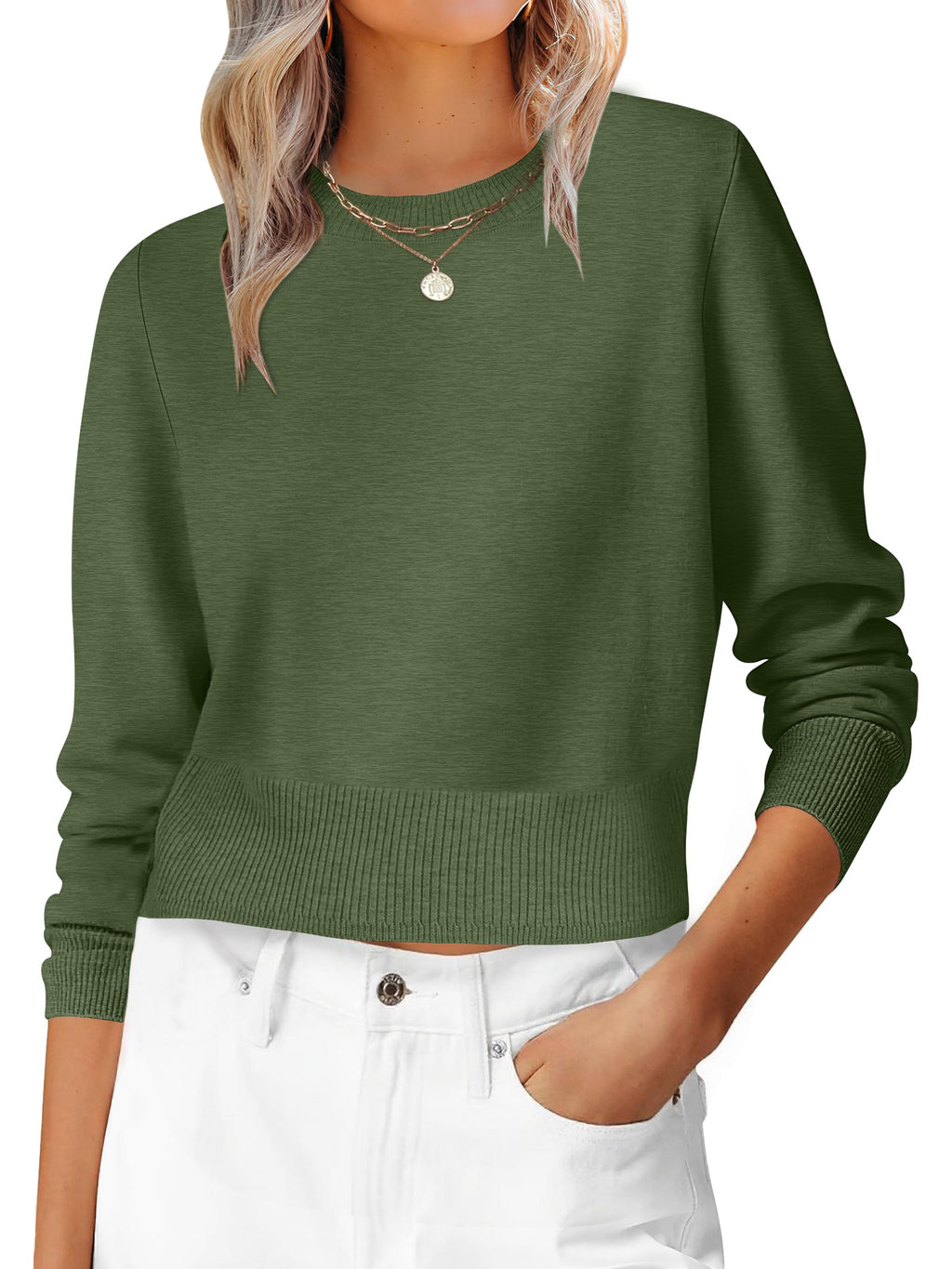 ANRABESS Women’s Long Sleeve Cropped Crew Neck Lightweight Fall Sweaters
