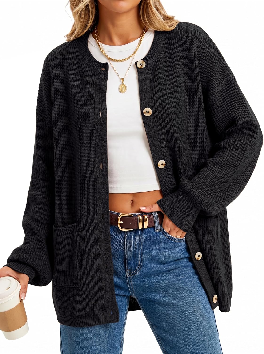 Arach&Cloz Women's Wool Blend Oversized Chunky Knit Fall Work Cardigans