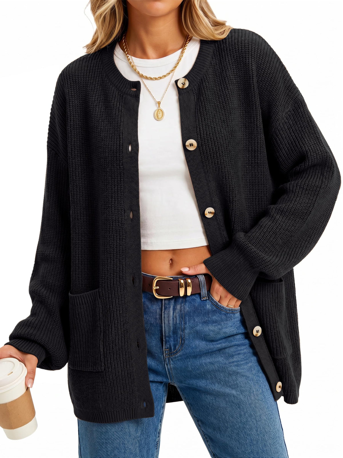 Arach&Cloz Women's Wool Blend Oversized Chunky Knit Fall Work Cardigans