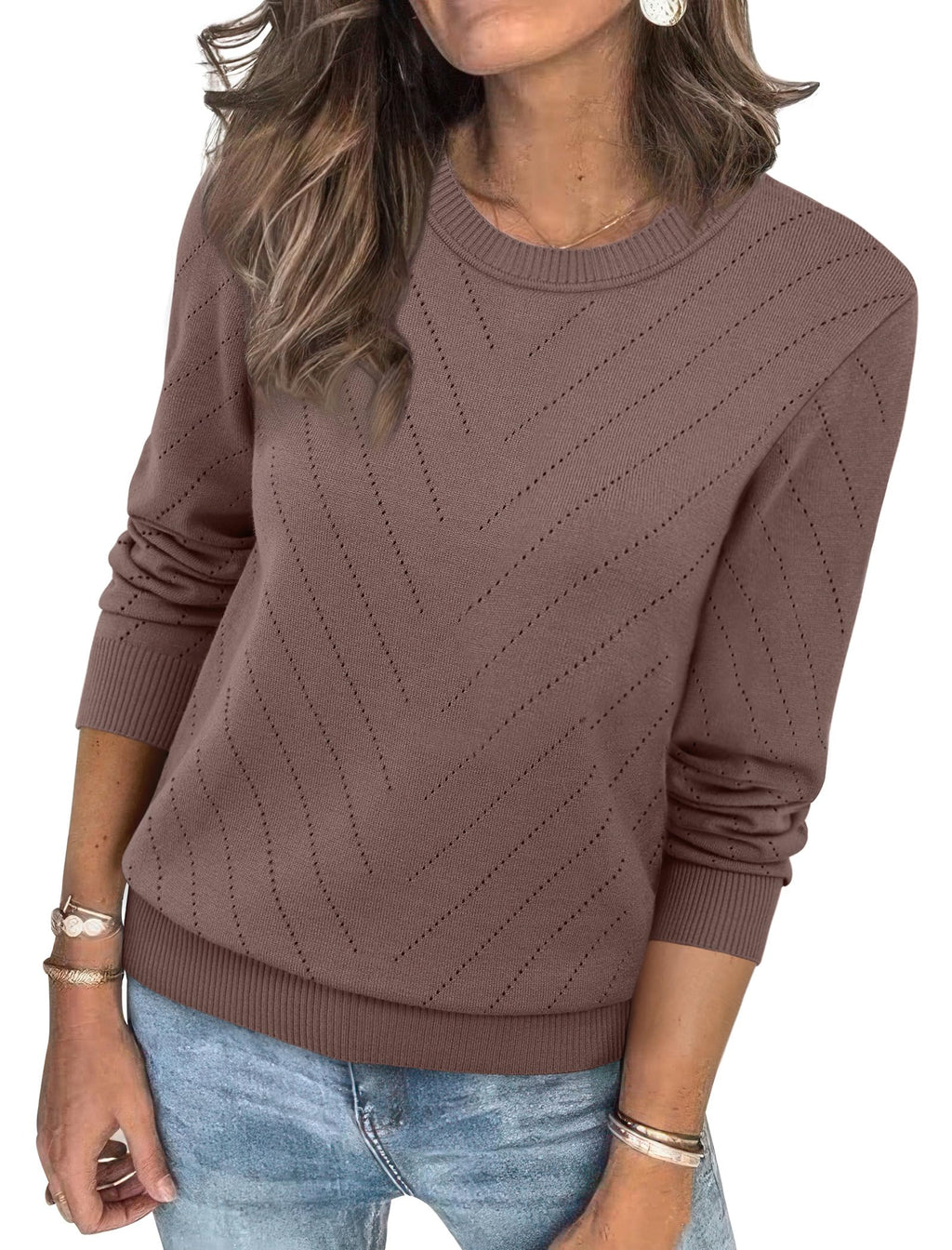 Sampeel Womens Sweaters Crew Neck Long Sleeve Tops Knit Soft Pullover Sweaters Cozy Dressy Casual Shirts Fashion Clothing