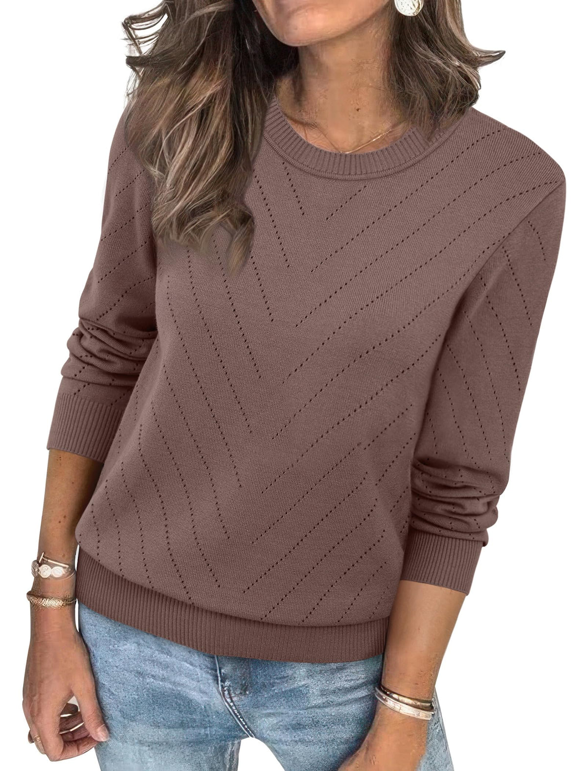 Sampeel Womens Sweaters Crew Neck Long Sleeve Tops Knit Soft Pullover Sweaters Cozy Dressy Casual Shirts Fashion Clothing