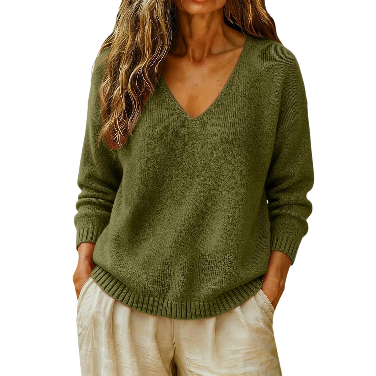 Cashmere Sweaters for Women Cozy Casual V Neck Knit Pullover Tops