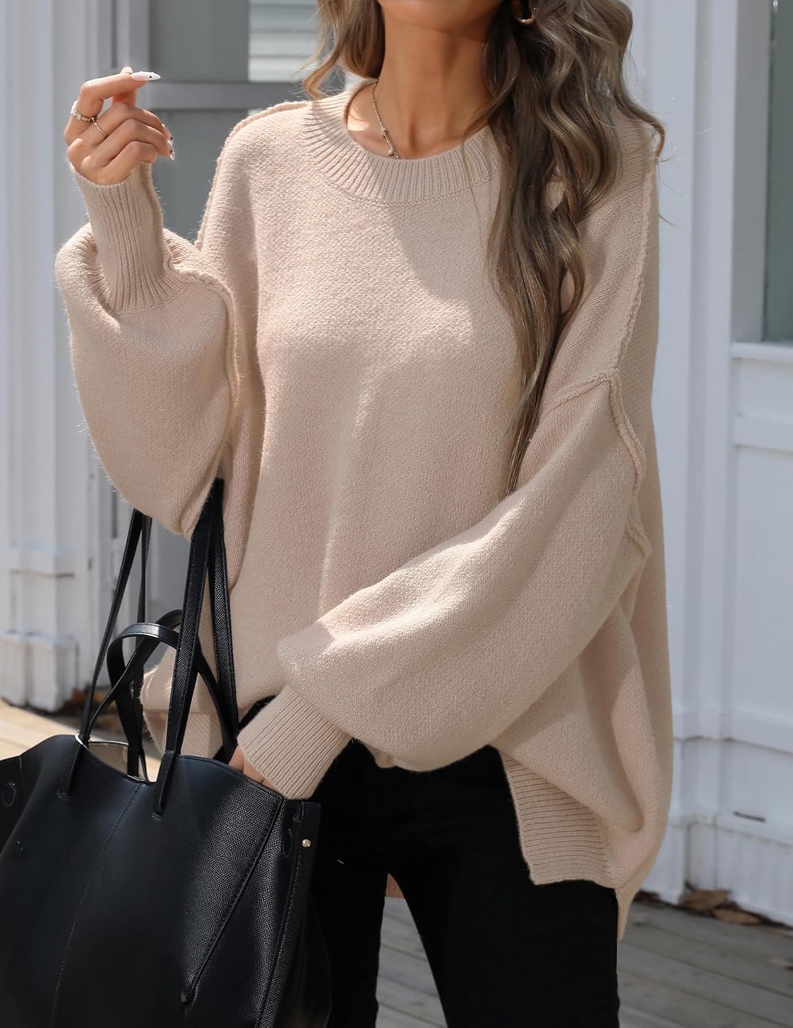 Womens Oversized Batwing Sweater Fall Outfits Trendy Pullover Knit Tops