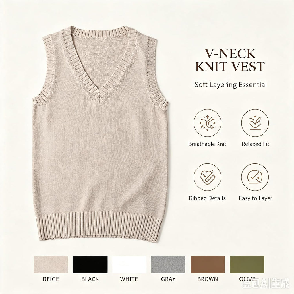 Sweater Vest for Women V Neck Sleeveless Ribbed Trim Solid Knit Casual Layering Daily Tank Vest