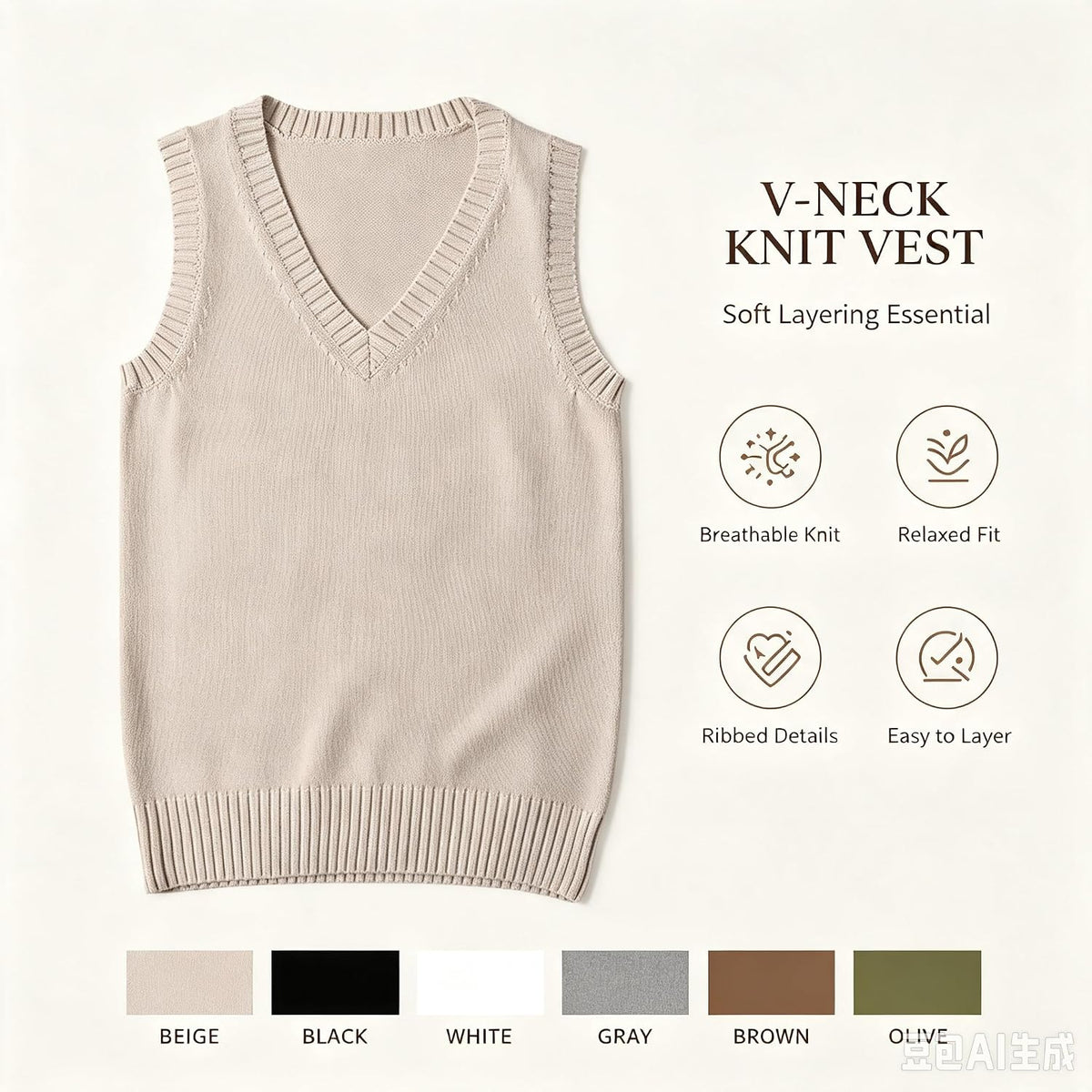Sweater Vest for Women V Neck Sleeveless Ribbed Trim Solid Knit Casual Layering Daily Tank Vest