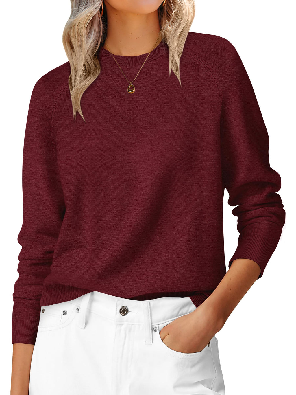 ANRABESS Women's Long Sleeve Crew Neck Fall Lightweight Sweaters Top