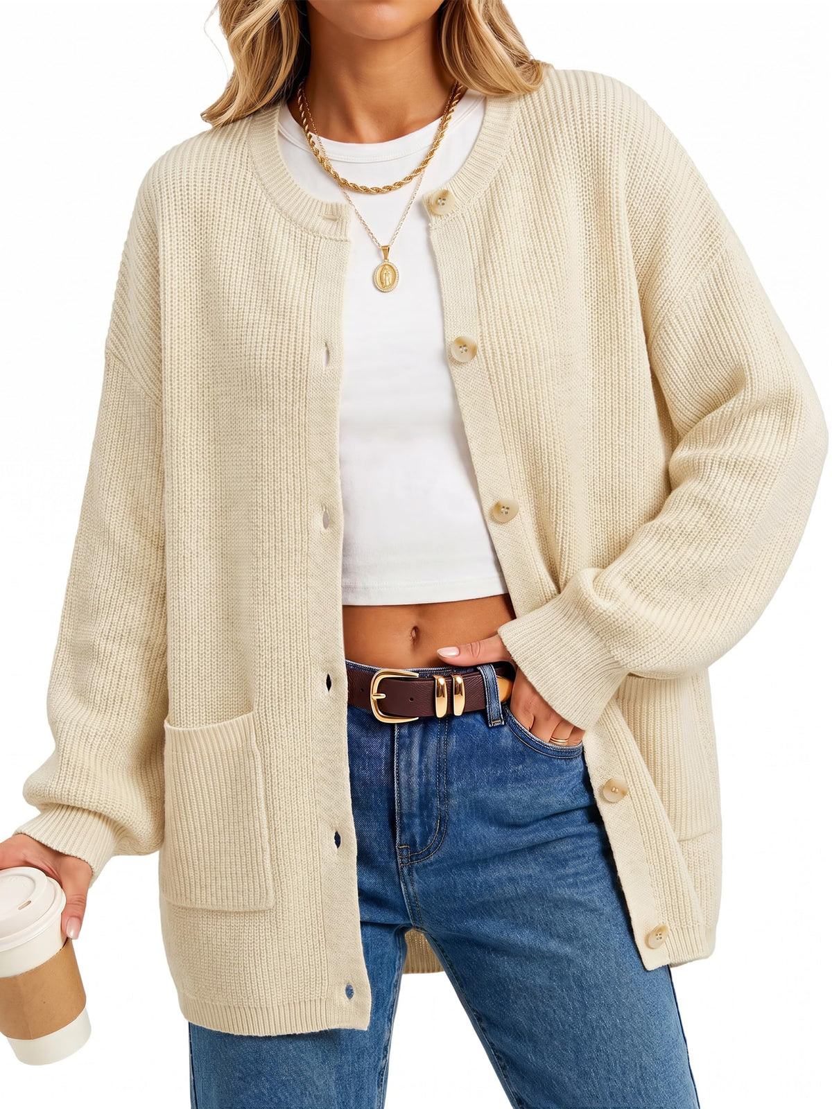 Arach&Cloz Women's Wool Blend Oversized Chunky Knit Fall Work Cardigans