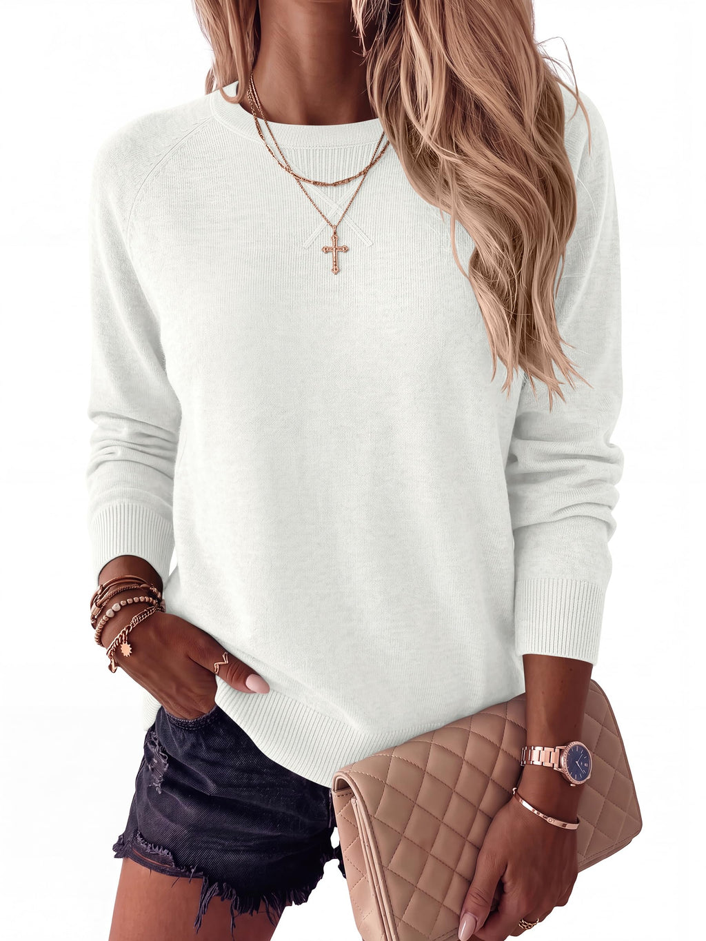 ANRABESS Sweater for Women Lightweight Knit Fall Pullover