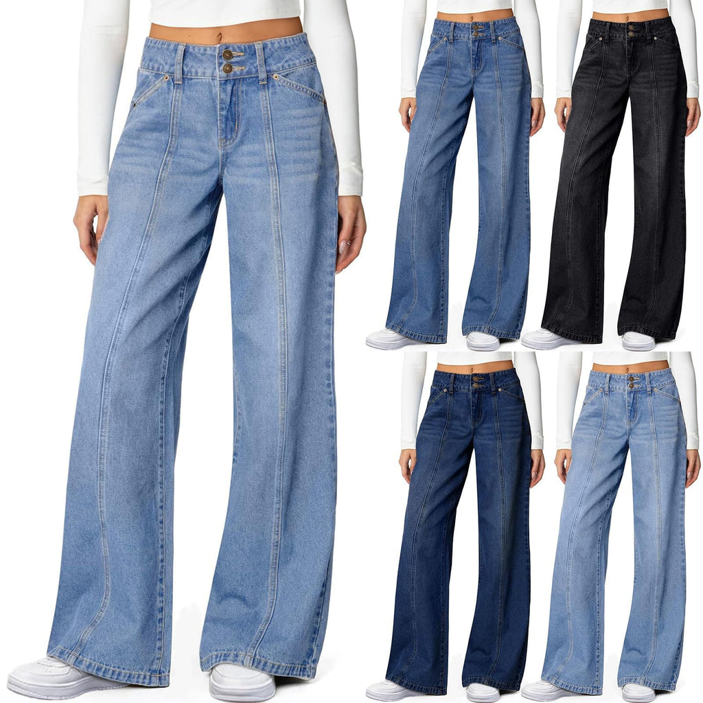 Nantdog Baggy Jeans Women High Waist Baggy Wide Leg Stretchy Denim Pants