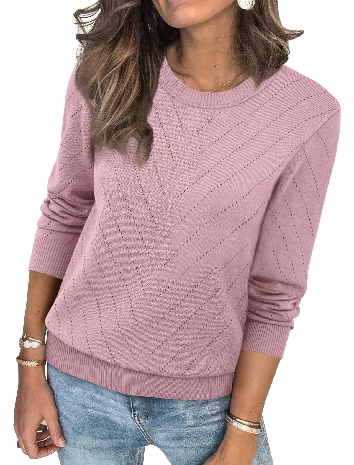 Sampeel Womens Sweaters Crew Neck Long Sleeve Tops Knit Soft Pullover Sweaters Cozy Dressy Casual Shirts Fashion Clothing