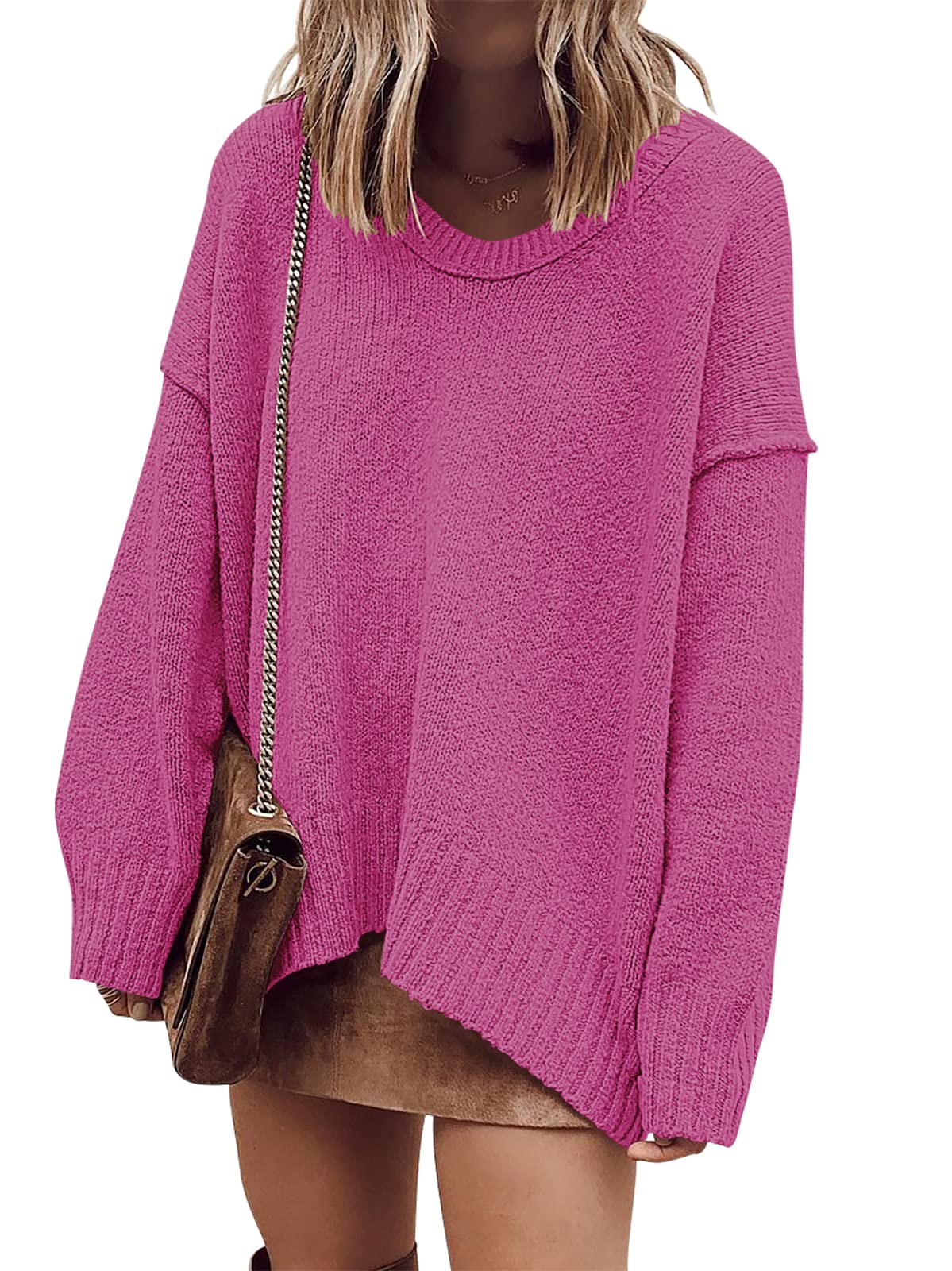 ANRABESS Womens Fall Fashion Oversized Scoop V Neck Batwing Sleeve Sweater