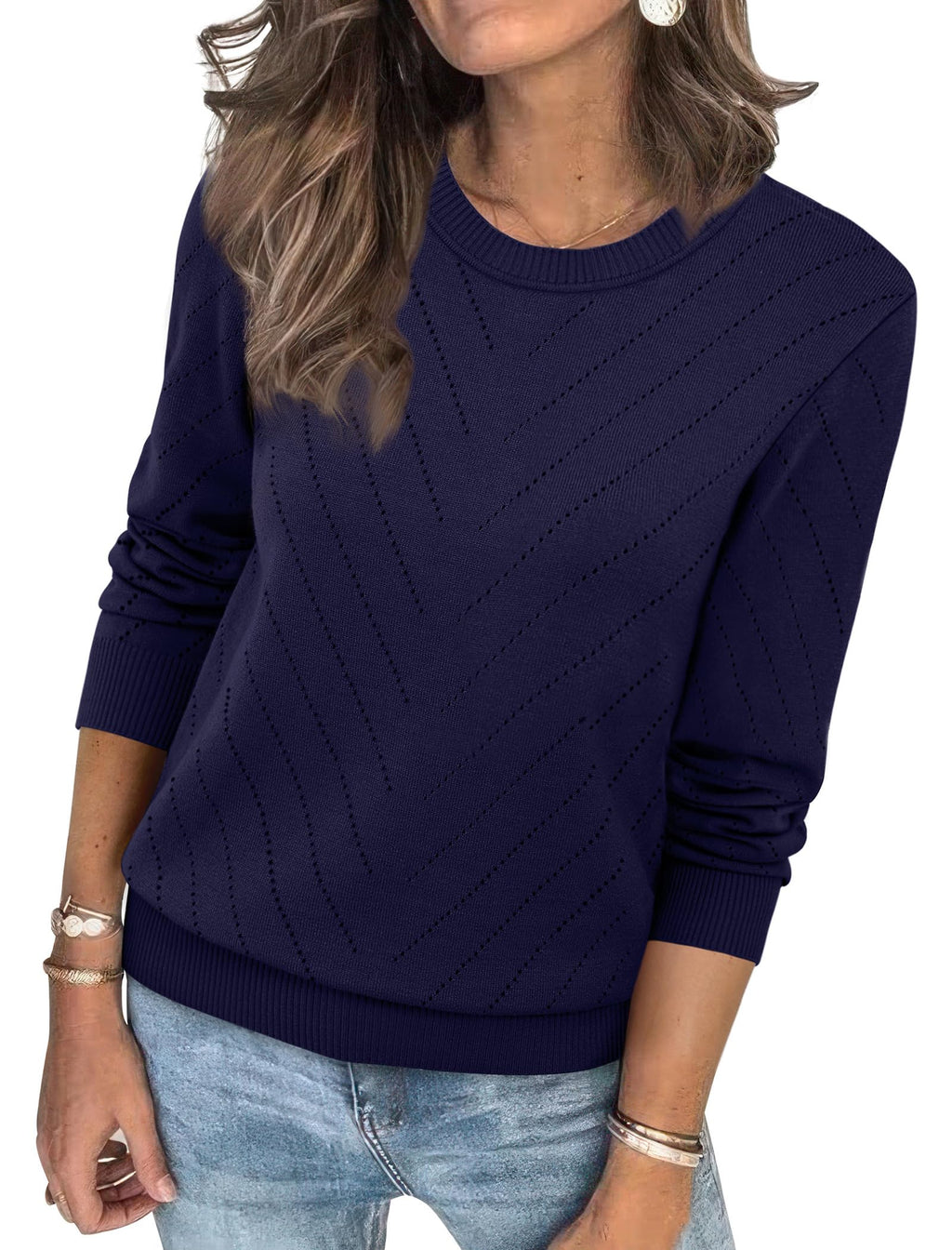 Sampeel Womens Sweaters Crew Neck Long Sleeve Tops Knit Soft Pullover Sweaters Cozy Dressy Casual Shirts Fashion Clothing