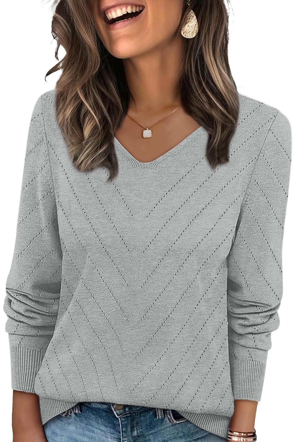 WIHOLL Sweaters for Women V Neck Casual Knit Long Sleeve Tops Lightweight Pullover Clothes Fall Fashion Outfits 2026