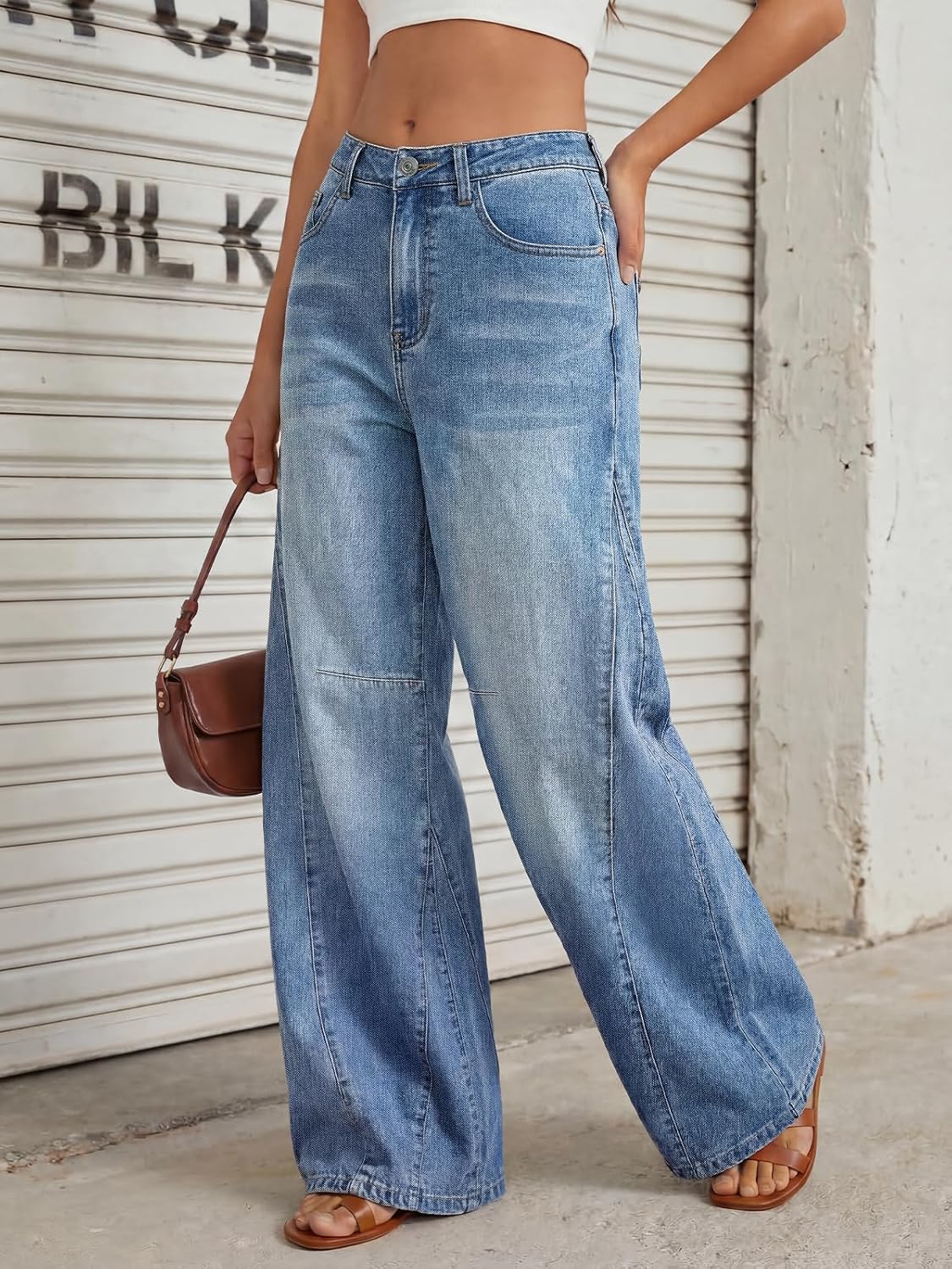 Trendy Queen Women's High Waisted Wide Leg Jeans Barrel Baggy Pants