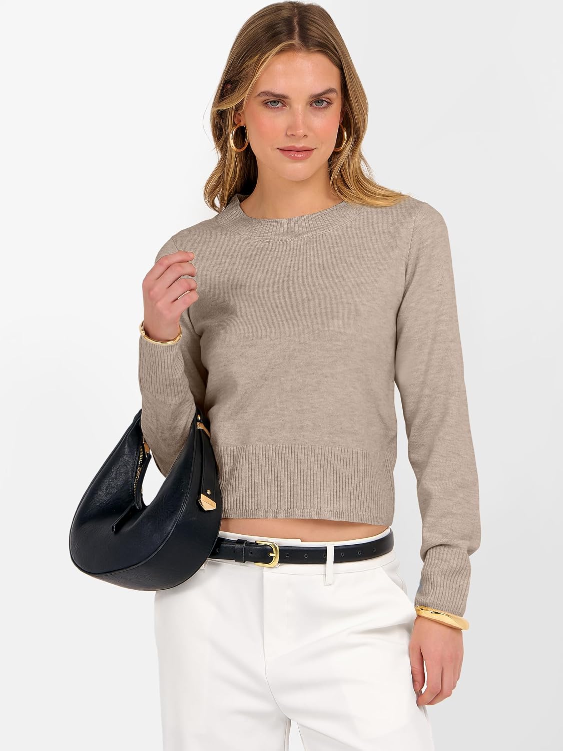 ANRABESS Women’s Long Sleeve Cropped Crew Neck Lightweight Fall Sweaters