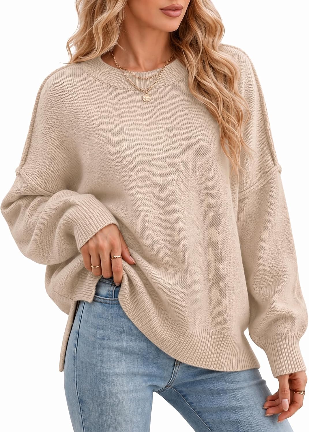 Womens Oversized Batwing Sweater Fall Outfits Trendy Pullover Knit Tops