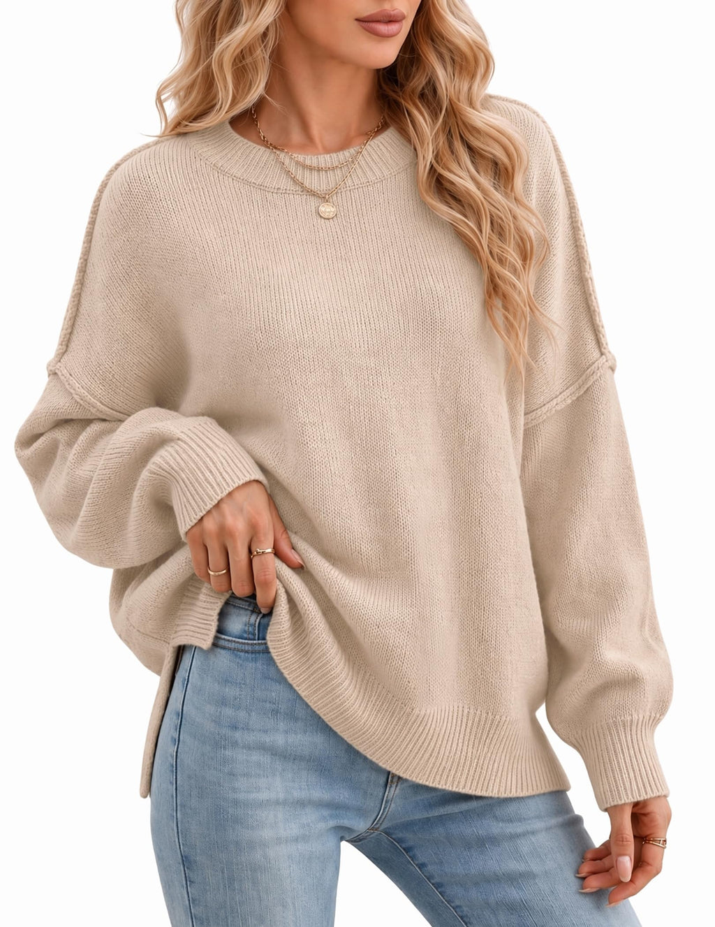 Womens Oversized Batwing Sweater Fall Outfits Trendy Pullover Knit Tops