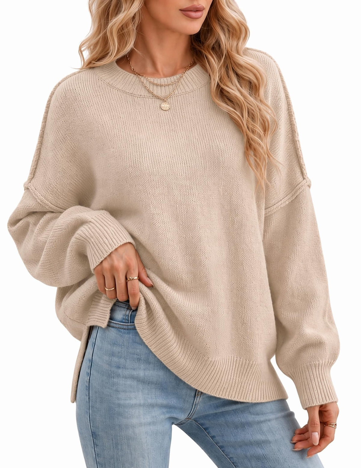 Womens Oversized Batwing Sweater Fall Outfits Trendy Pullover Knit Tops