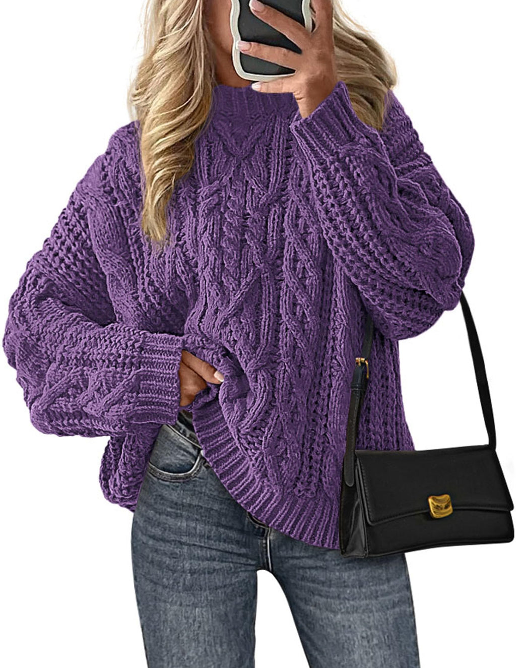 PRETTYGARDEN Womens Oversized Fall Sweaters Chunky Cable Knit Pullover Tops