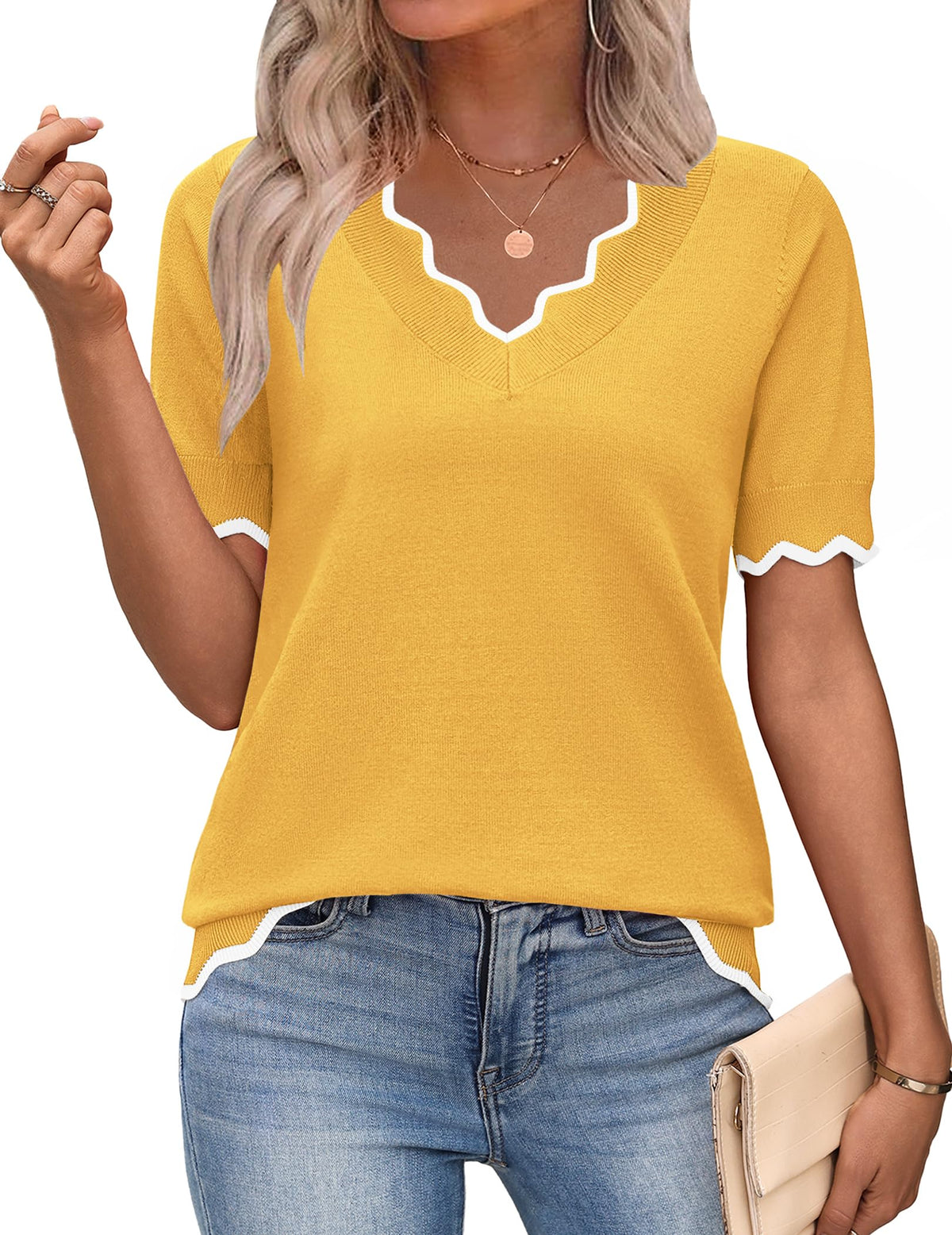 Zeagoo Women's Short Sleeve Sweater 2026 Summer V Neck Tops Dressy Blouses