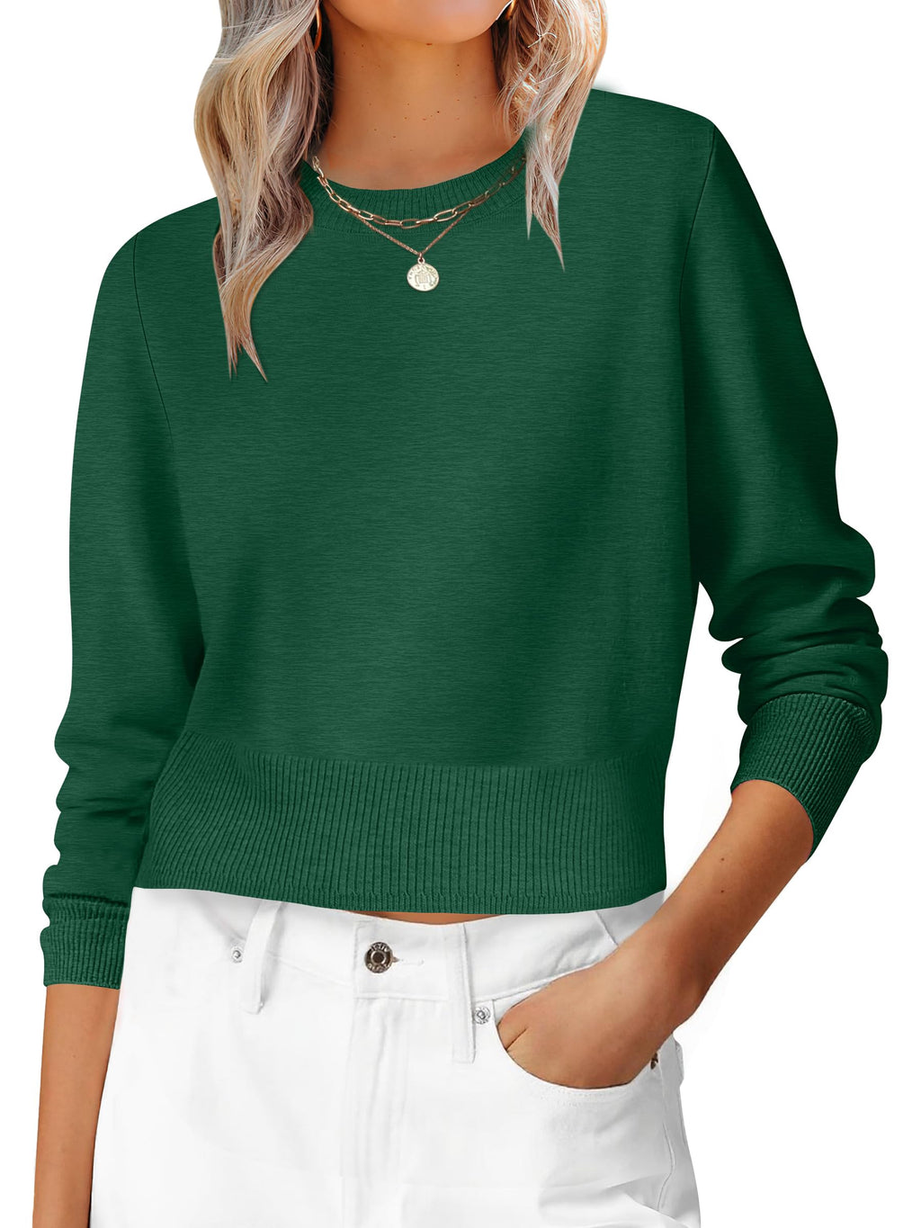 ANRABESS Women’s Long Sleeve Cropped Crew Neck Lightweight Fall Sweaters