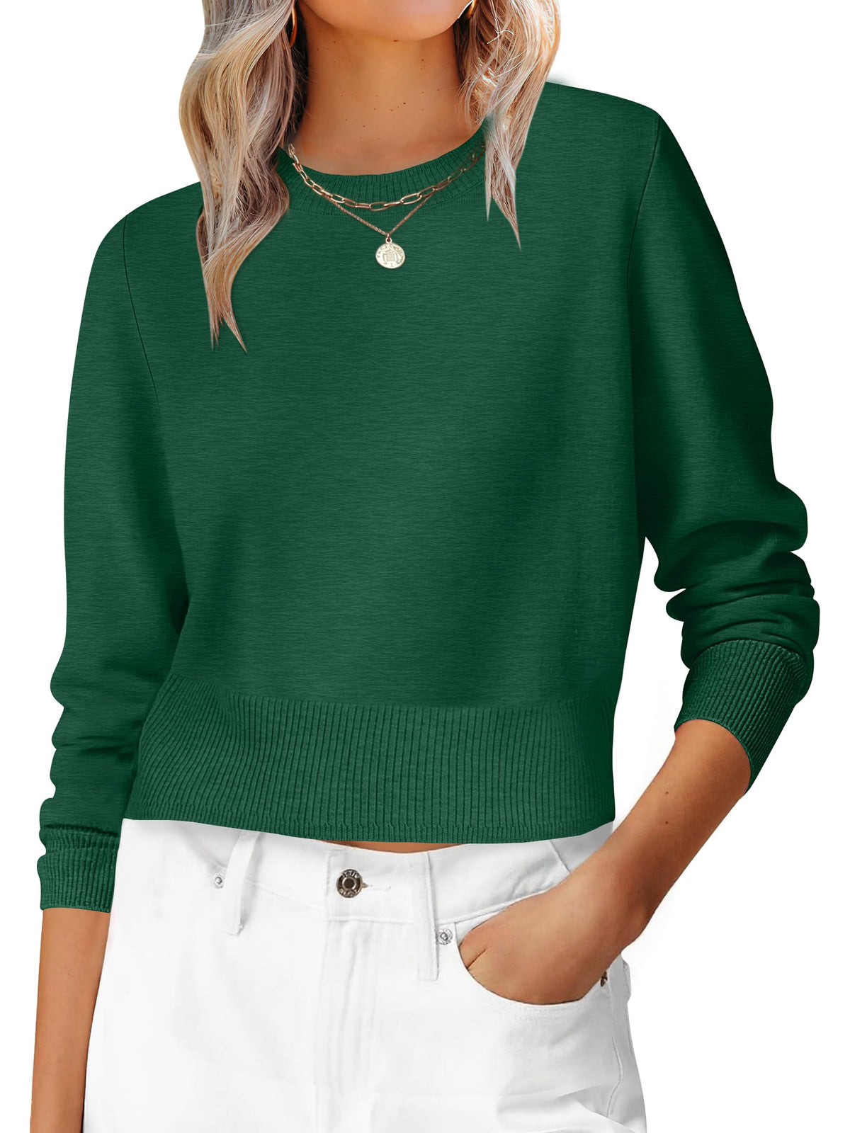 ANRABESS Women’s Long Sleeve Cropped Crew Neck Lightweight Fall Sweaters
