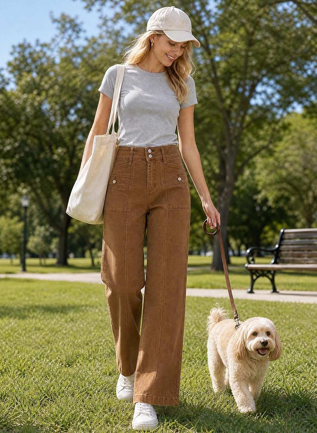Astylish Women's Wide Leg Jeans High Waisted Double Buttons Stretchy Straight Leg Jean Trendy Denim Pants Big Pockets