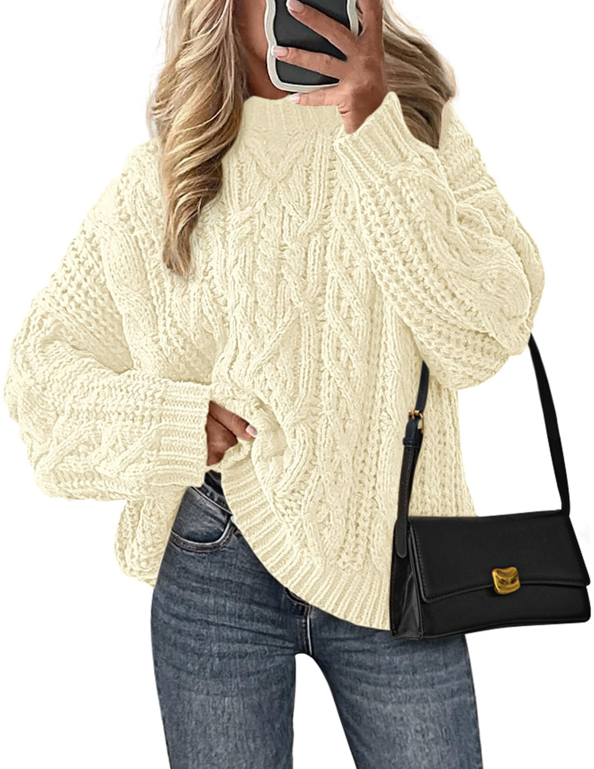 PRETTYGARDEN Womens Oversized Fall Sweaters Chunky Cable Knit Pullover Tops