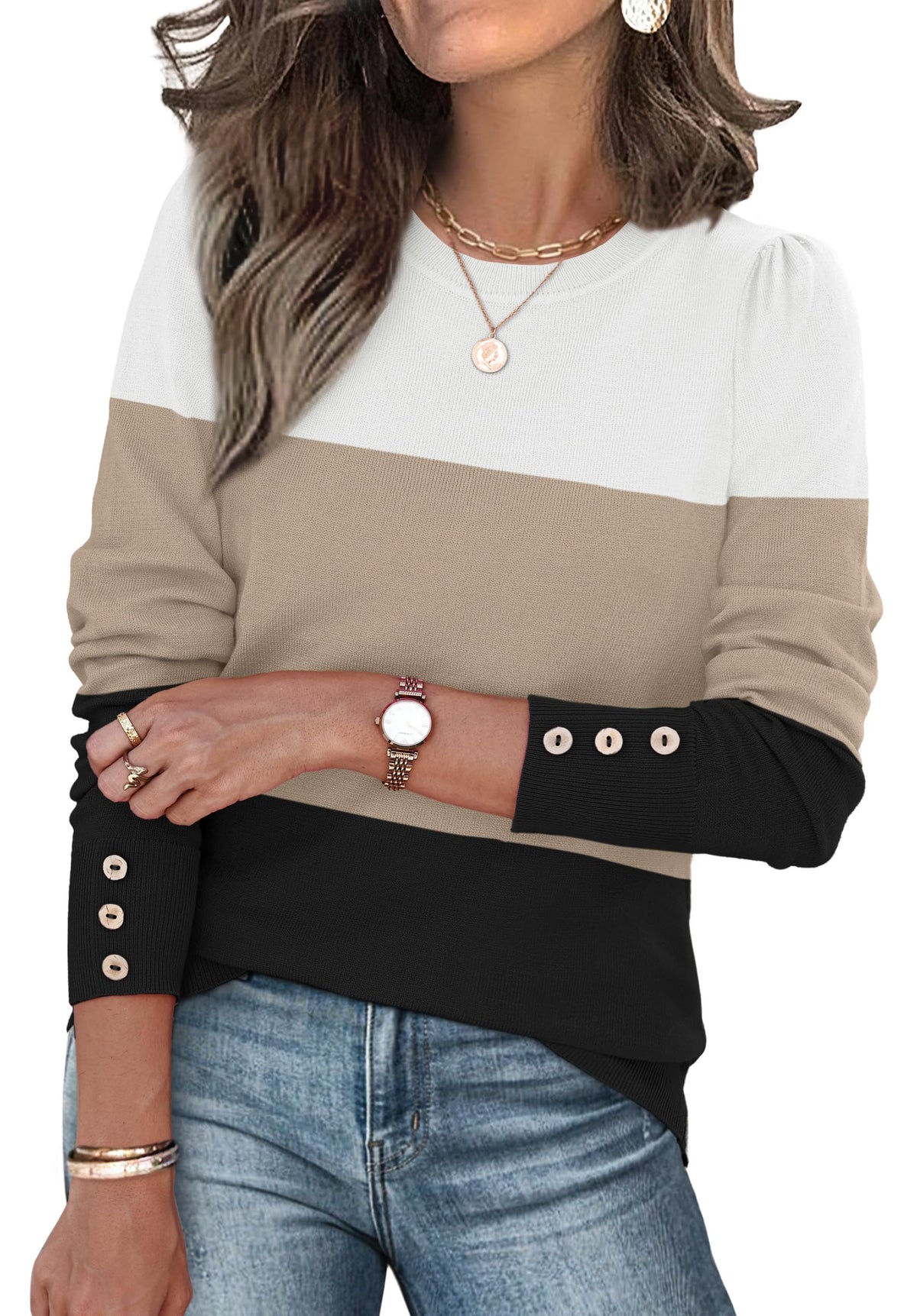 Womens Sweaters Fall Fashion 2025 Long Sleeve Button Cuff Soft Knit Pullover Trendy Tops Dressy Casual Blouses