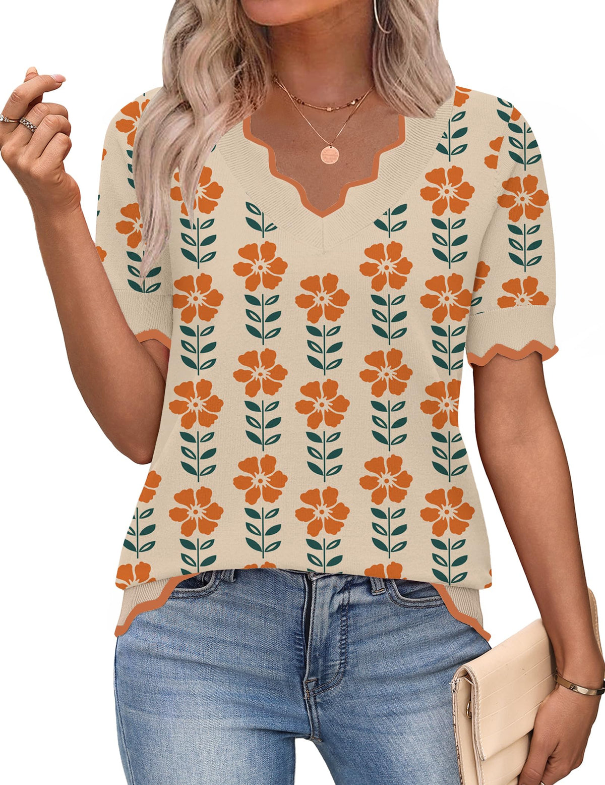 Zeagoo Women's Short Sleeve Sweater 2026 Summer V Neck Tops Dressy Blouses