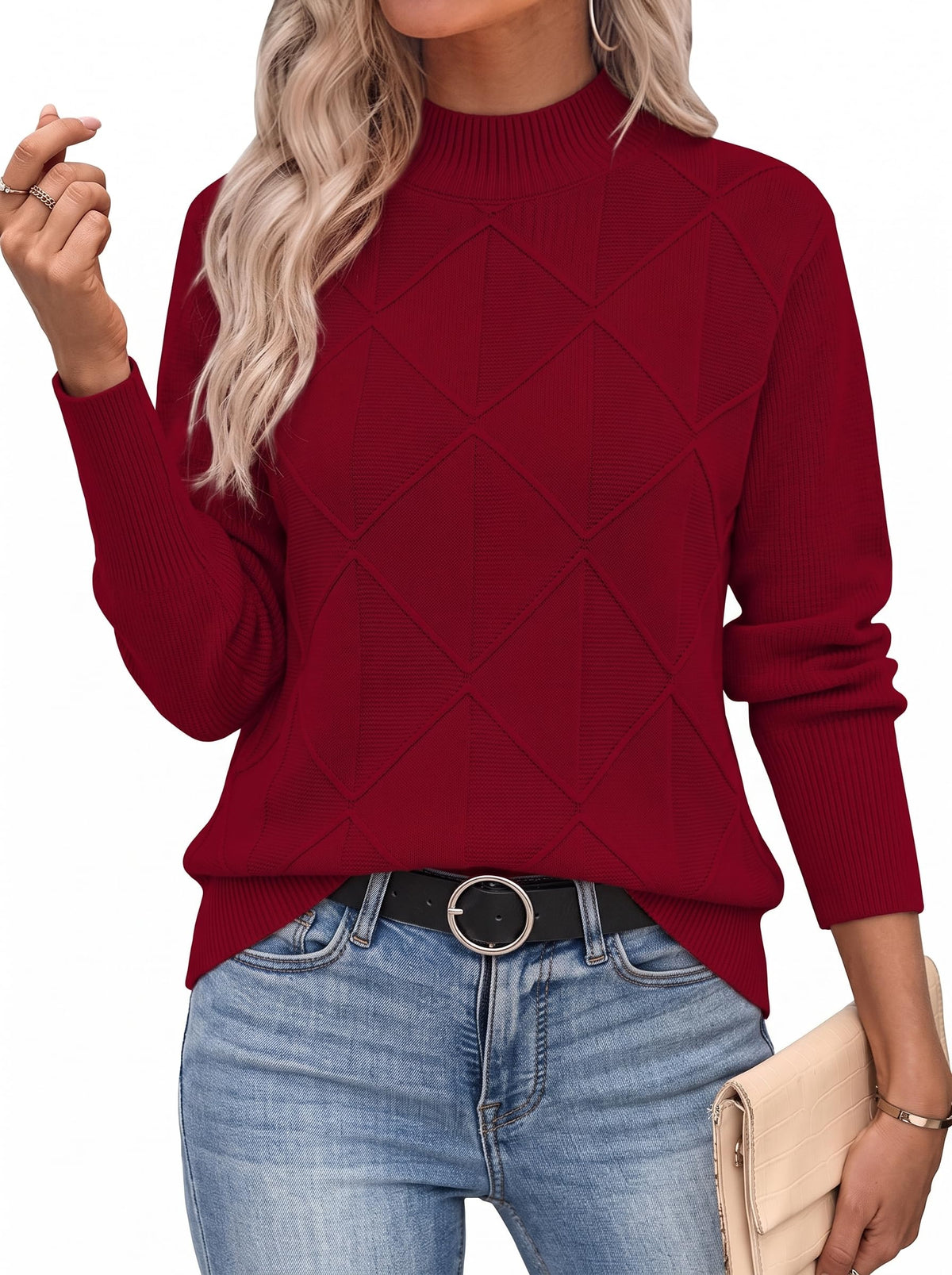 LOMON Women's Mock Neck Sweater Long Sleeve 2026 Fall Winter Knitted Tops