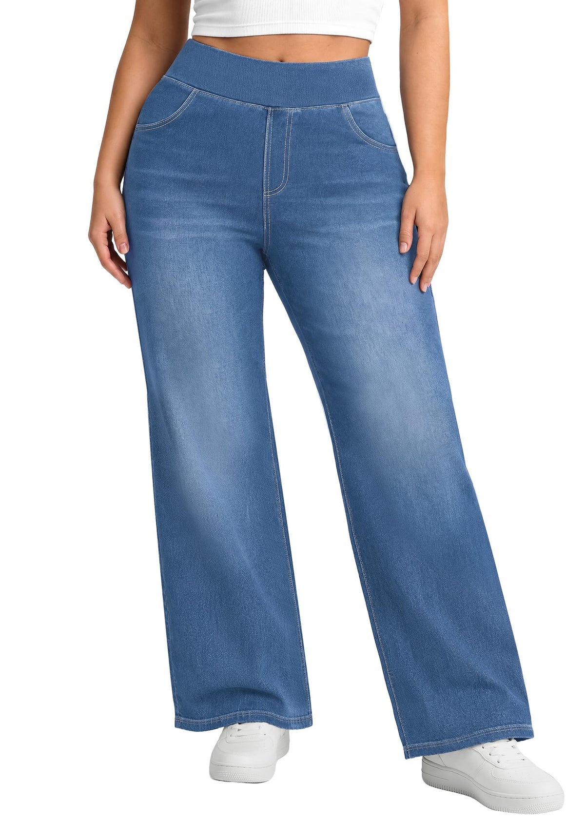 Plus Size Jeans for Women Stretchy Wide Leg Sweatpant Jeans for Curvy Women