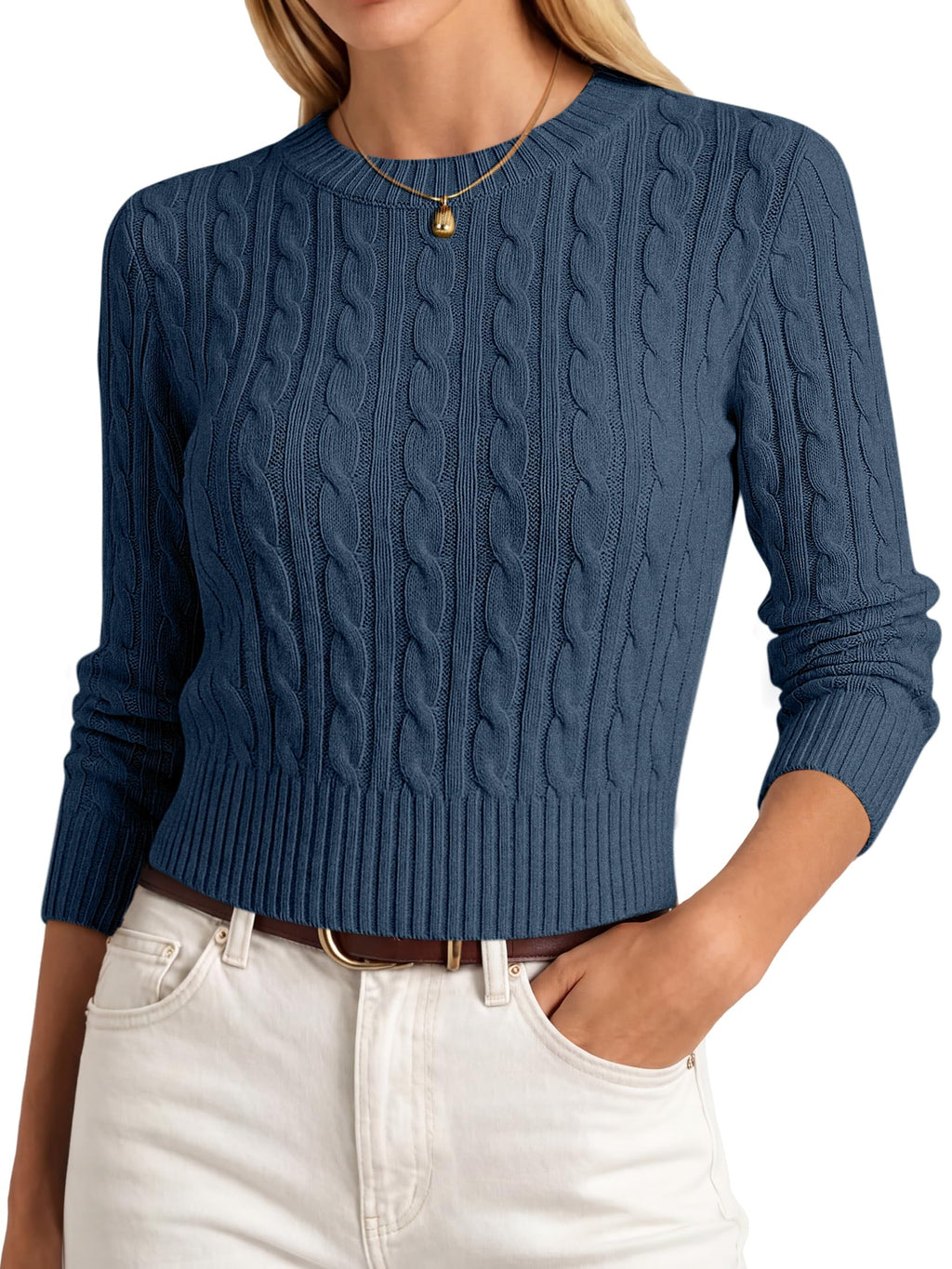 ANRABESS Womens Cable Knit Fall Lightweight Cropped Sweaters