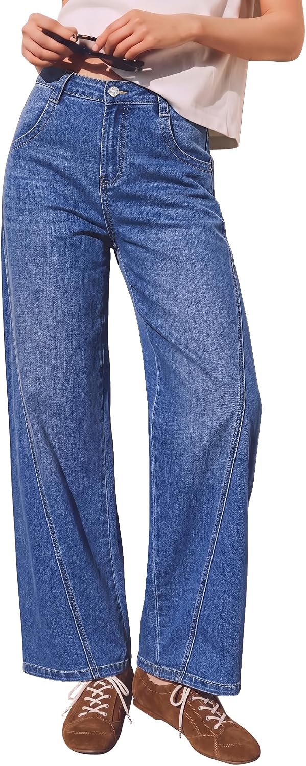 luvamia Wide Leg Jeans for Women High Waisted Stretch Denim Pants Side Seam